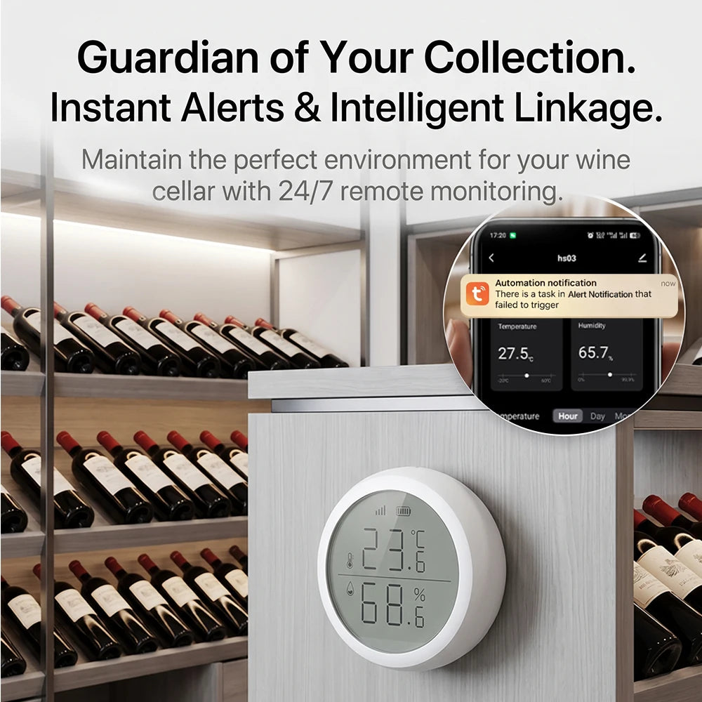 HIMOJO Wireless Temperature Humidity Sensor Indoor Work with Tuya Smart Life App ZigBee Alexa Google Home for Baby Room Cellar
