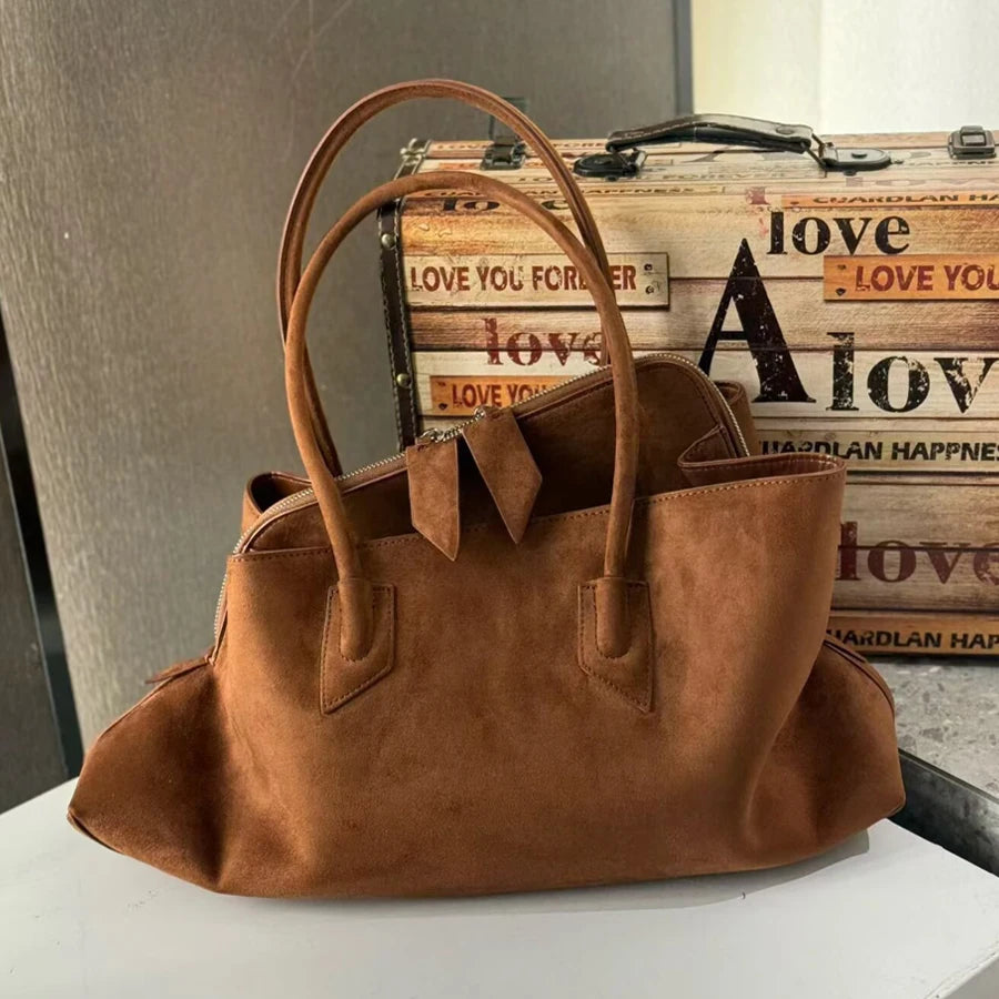 Irregular Faux Suede Frosted Tote Bag For Women Luxury Designer Handbag And Purse  2025 New Fashion Commuting Underarm Shoulder