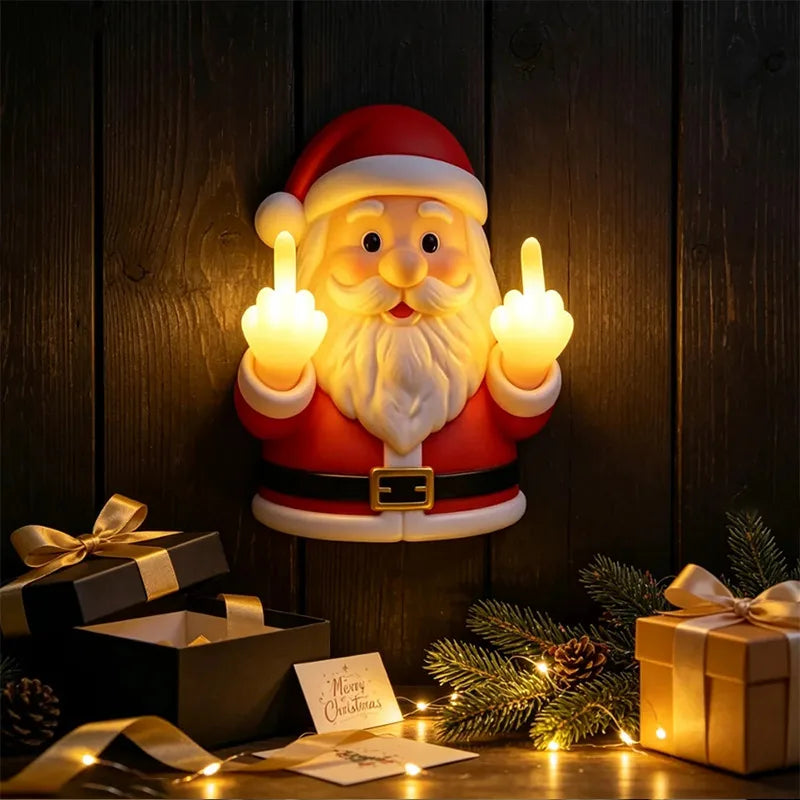 Christmas Santa Claus Middle Finger LED Night Light Glowing Night Light Resin Spooky For Porch Bedroom Holiday DIY Decoration