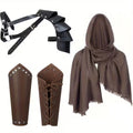 1/4PCS Men’s Vintage Medieval Knight Hooded Cloak, Scarf, Renaissance Belt, Wrist Guard, Halloween Cosplay Costume Accessories Prop