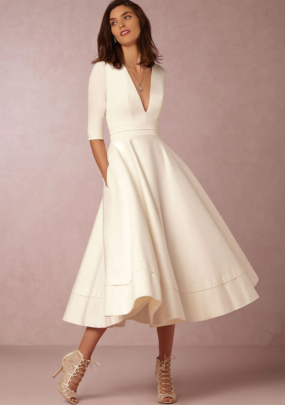 Abito midi da donna con scollo a V e spacco