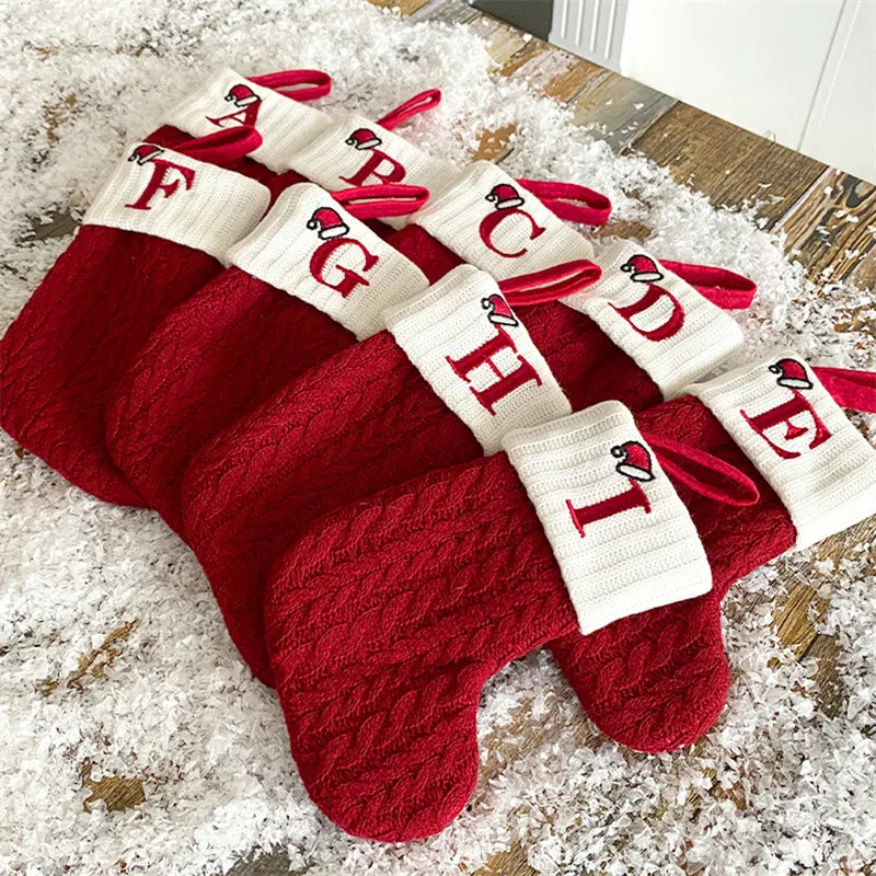 Christmas Socks Knitting Snowflake Letter Stocking Christmas Decoration For Home 2024 Xmas Tree Ornament Gift Navidad Natal 2025