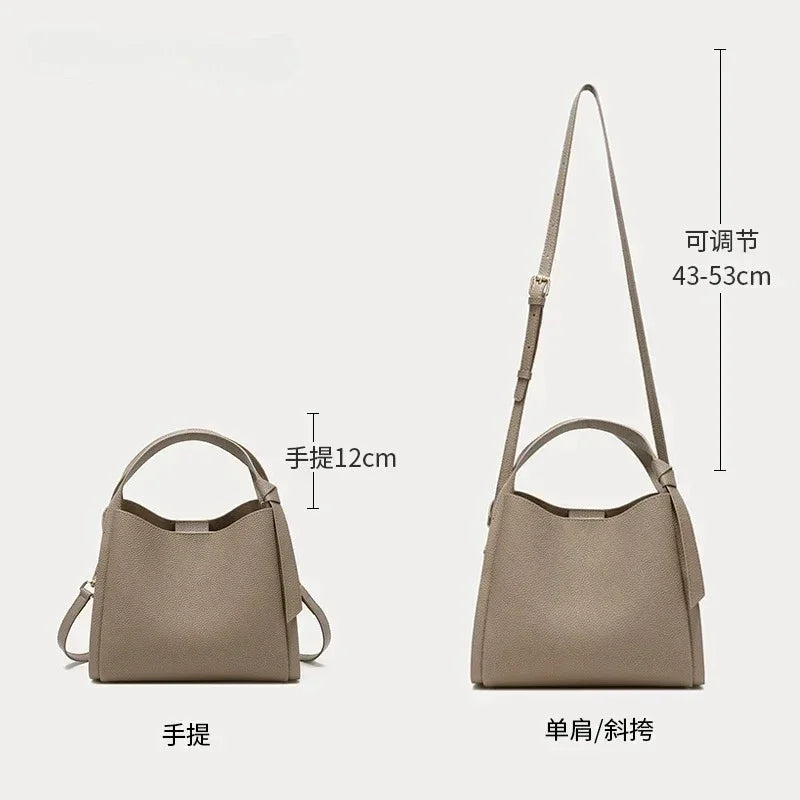 Women Genuine Cowhide Shoulder Bag Upper Arm Purse Bucket Ladies Office Female Commuter Sophisticated Elegant Premium Chic 2026