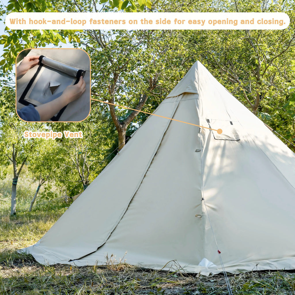 PAKICETUS Tipi Hot Tent Stove Jack Snow Skirt 2-4 Person 4 Season Backpacking Tent 5.24-7.21ft Standing Height Bushcraft Winter Camping Hiking