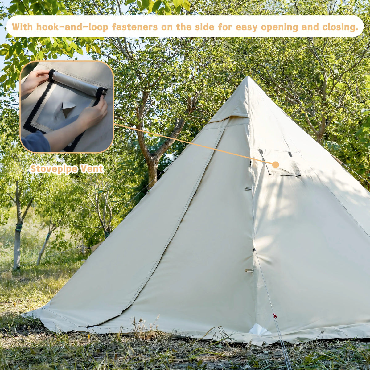 PAKICETUS Tipi Hot Tent Stove Jack Snow Skirt 2-4 Person 4 Season Backpacking Tent 5.24-7.21ft Standing Height Bushcraft Winter Camping Hiking
