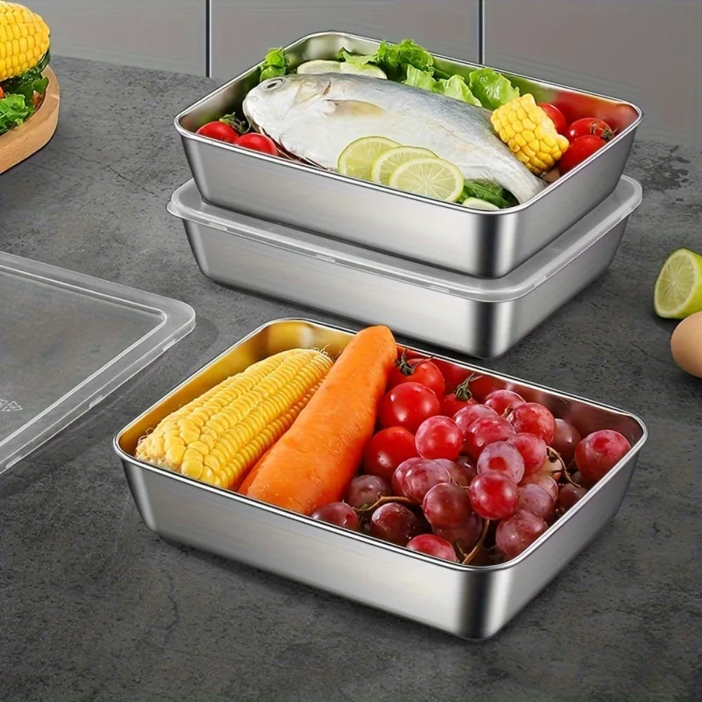 Lot de 5 contenants alimentaires en acier inoxydable, empilables et hermétiques, pour organiser le réfrigérateur et le congélateur, préparer les salades, les fruits et les repas