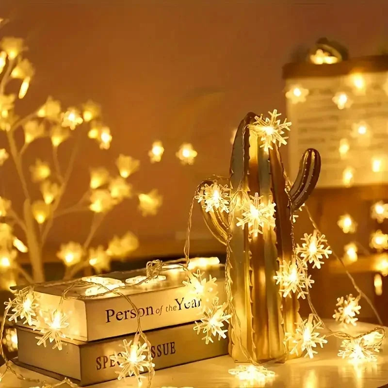 USB/Battery Powered Snowflake String Garland Fairy Lights Christmas Tree Halloween Holiday New Year Bedroom House Decor Lamp
