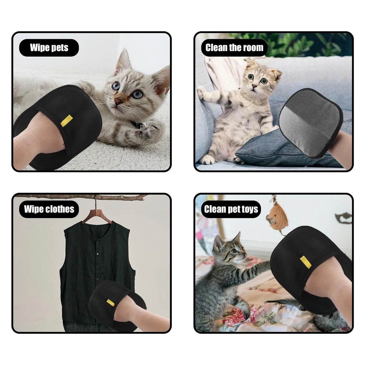 Gant anti-poils réutilisable pour animaux, gants de toilettage double face, élimine les poils d'animaux sur les tapis