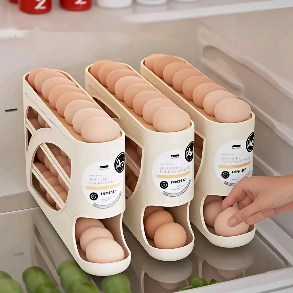 Contenedor rodante de 3 niveles para almacenar huevos en el refrigerador, con capacidad para 24 huevos, estante organizador de gran capacidad para cocina y refrigerador