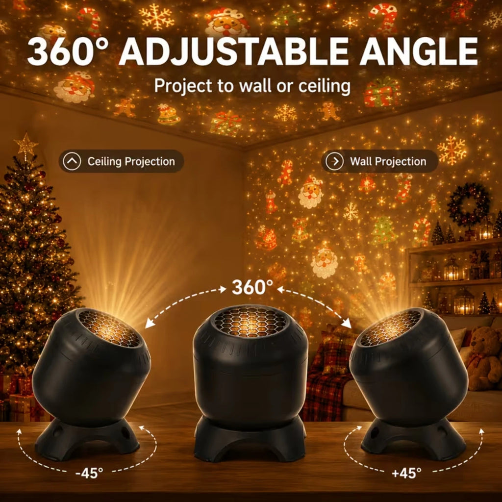 LED Christmas HD Projector USB Powered 8 Patterns 360° Rotating Dynamic Projector Night Light for Bedroom Holiday Party Decor