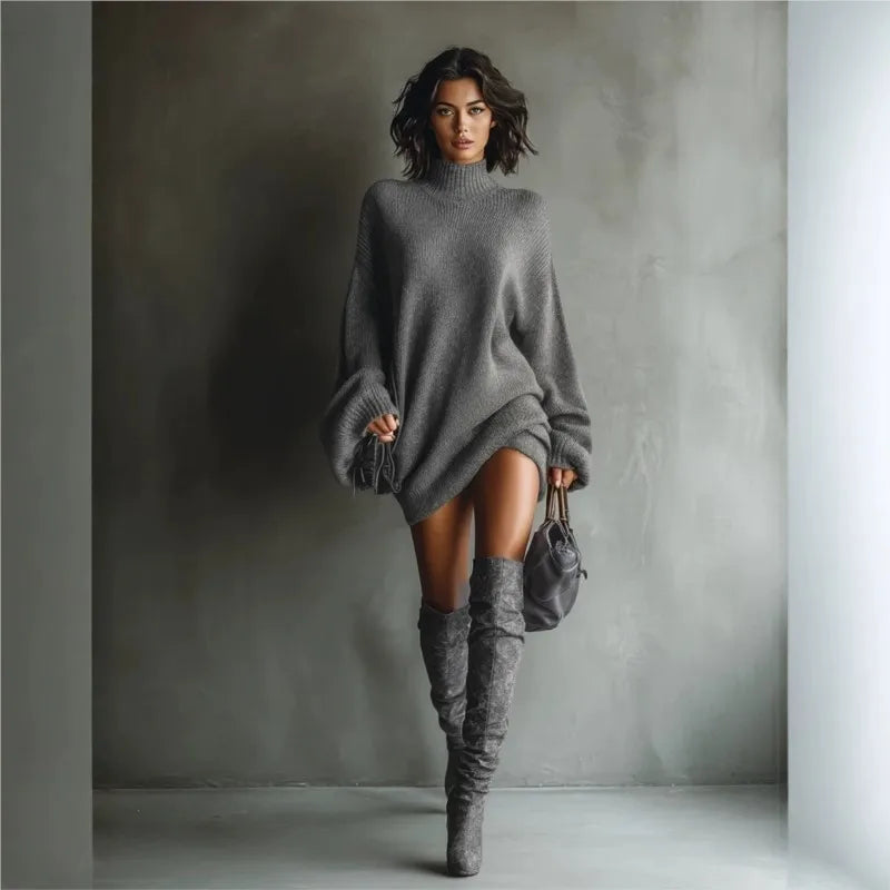 Damen-Strickkleid mit Rollkragen