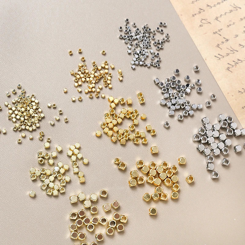 20 Stück  2-4mm  Vergoldete echte quadratische Perlen, geschliffene Perlen  DIY-Schmuck, Halskette, Armband, Abstandshalter, Zubehör, Materialien
