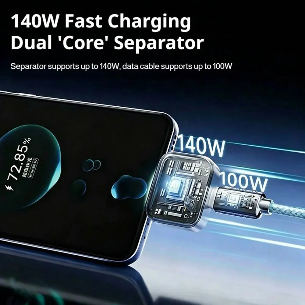 140W Fast Charging Smart Automatic Power-Off Charger Type-C Plug Overcharge Protection Charger Silver LED Light Phone Connector