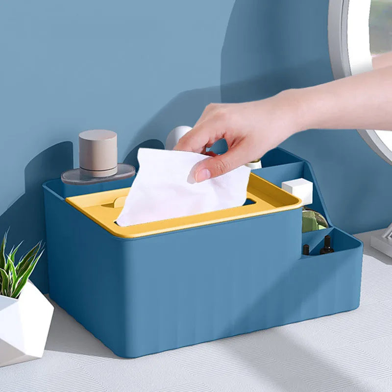 Organiseur de bureau à 6 compartiments - Boîte à mouchoirs multifonction avec porte-télécommande, rangement en plastique pour salon, cuisine et bureau