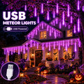 LED String Lights Meteor Shower Falling Rain Tube Lights USB Powered Warm White Purple for Garden Patio Yard Halloween Decor