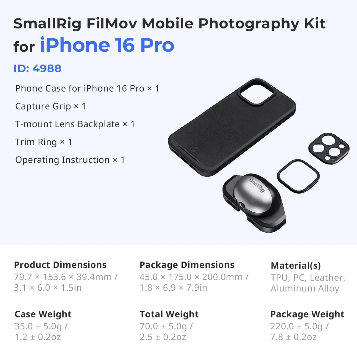 Kit SmallRig FilMov per iPhone 16 Pro e Pro Max