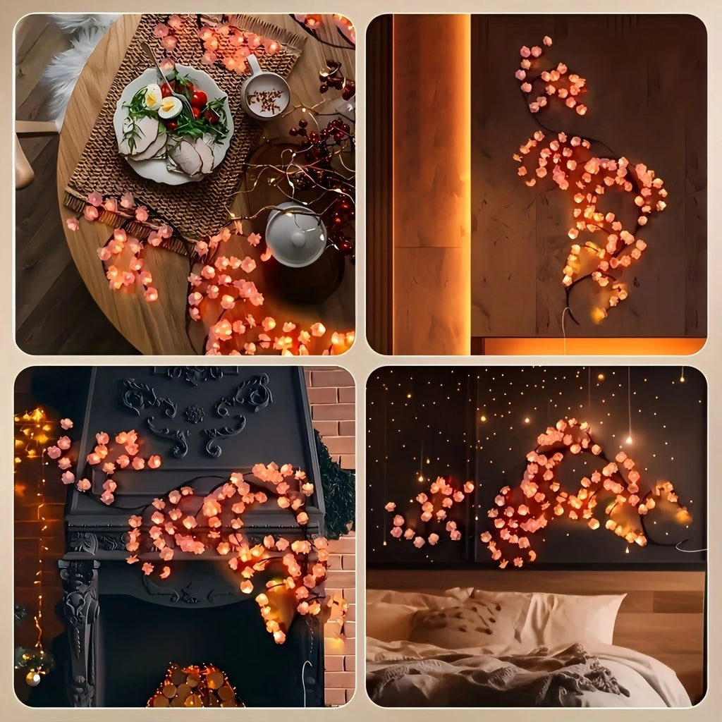 Flexible Lichterkette mit Kirschblütenzweigen, Sakura-Girlandelichter mit integriertem Kupferdraht, Vintage-Ambientebeleuchtung für Flure
