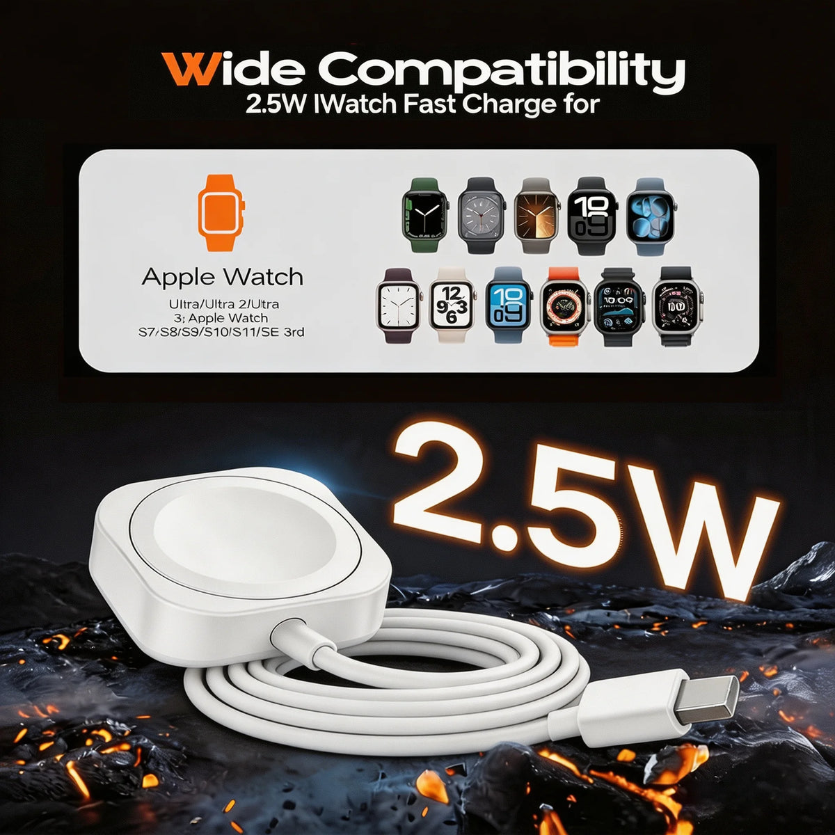 Magnetic Wireless Fast Charger For Apple Watch Series 10 9 8 7 6 5 4 3 2 1 Ultra Hermes Edition Portable iWatch Charging Cable