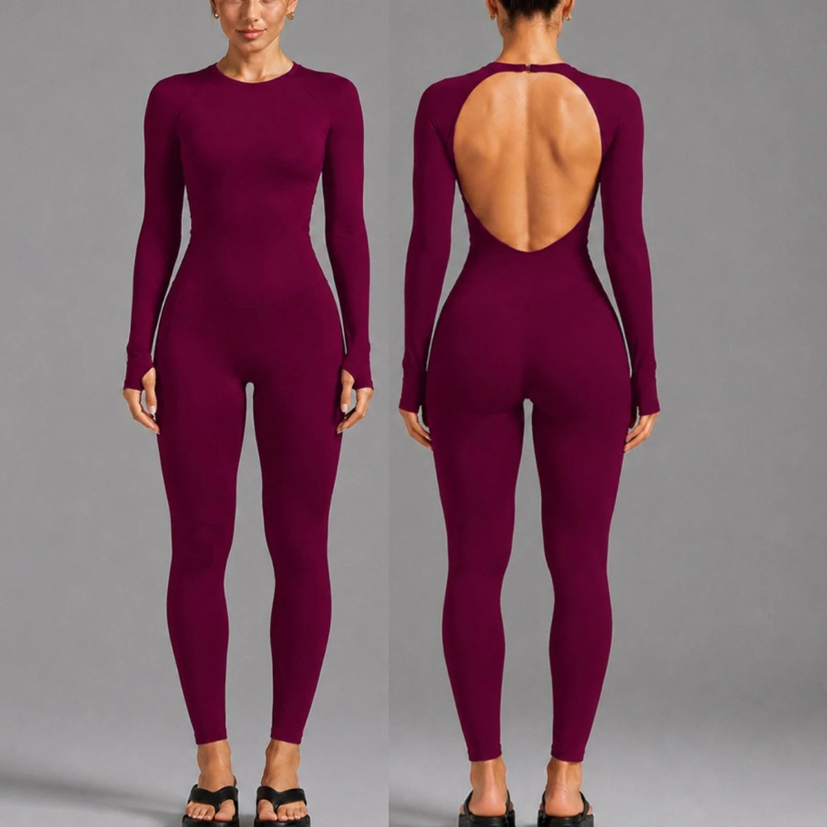 Combinaison de sport femme, manches longues, dos ouvert