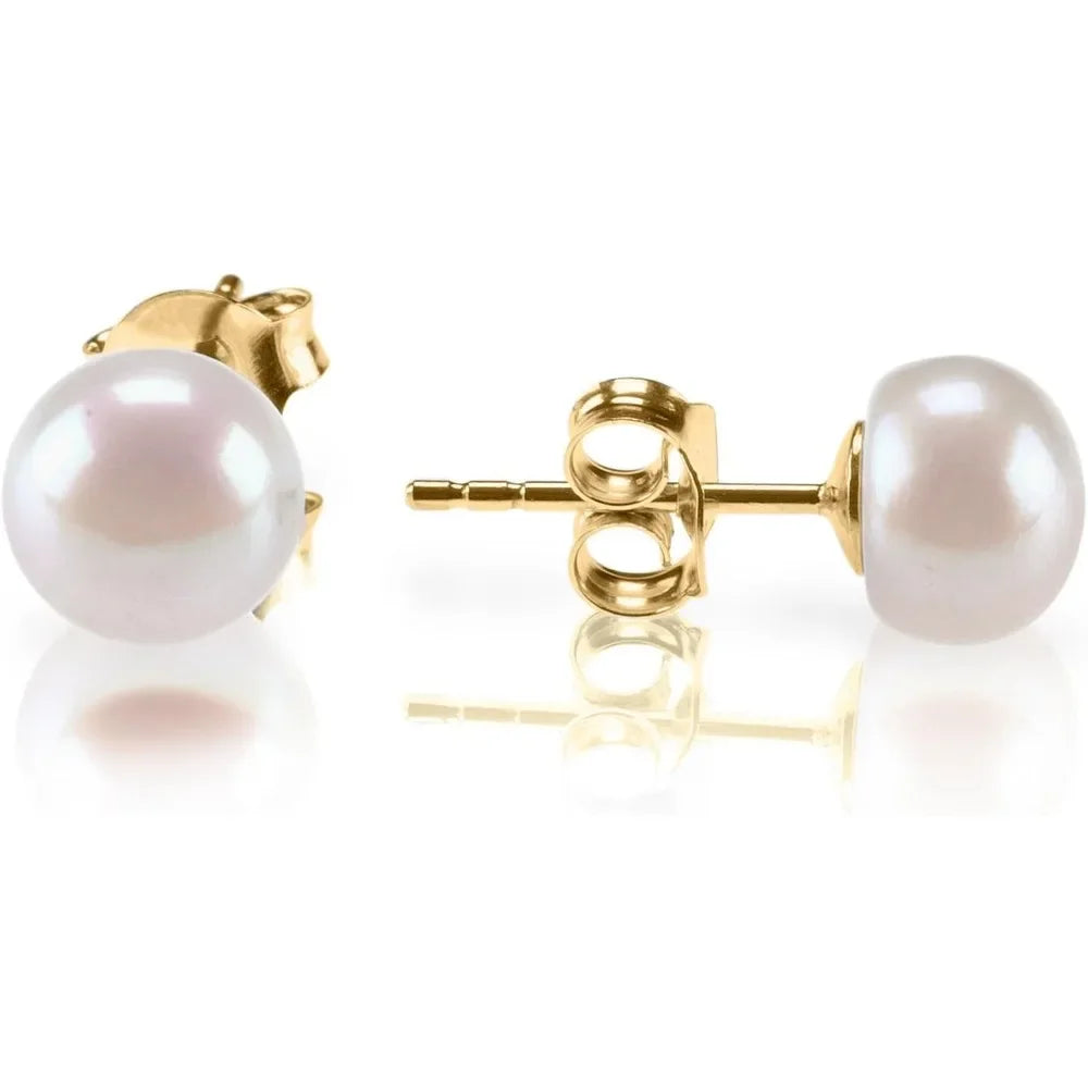 925 Silver Plated, 14K Gold Plated, AAA+ Quality Handpicked Freshwater Cultured Stud Pearl Earrings For Women Real Pearl Gift