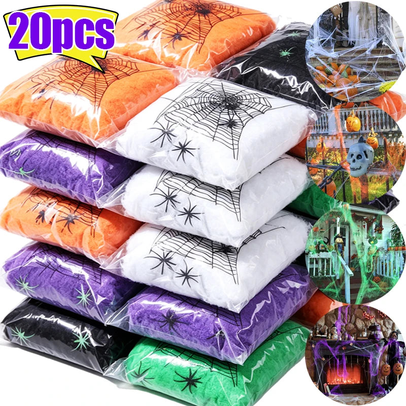 Künstliche Spinnweben für Großhandel Halloween DIY Spukhaus dehnbare Spinnenweben mit künstlichen Spinnen Innen Außen Garten Party Deko