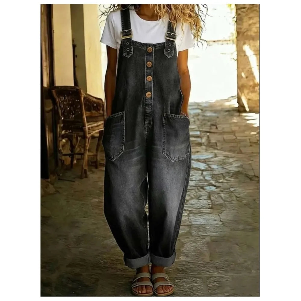 Damen-Latzhose aus Denim mit verstellbaren Trägern