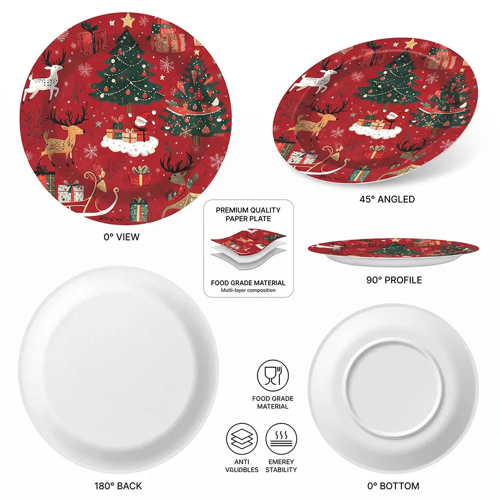 Christmas Decorations Party Tableware Set Reindeer Tree Themed Disposable Paper Plates Cups Napkins New Year Holiday Supplies