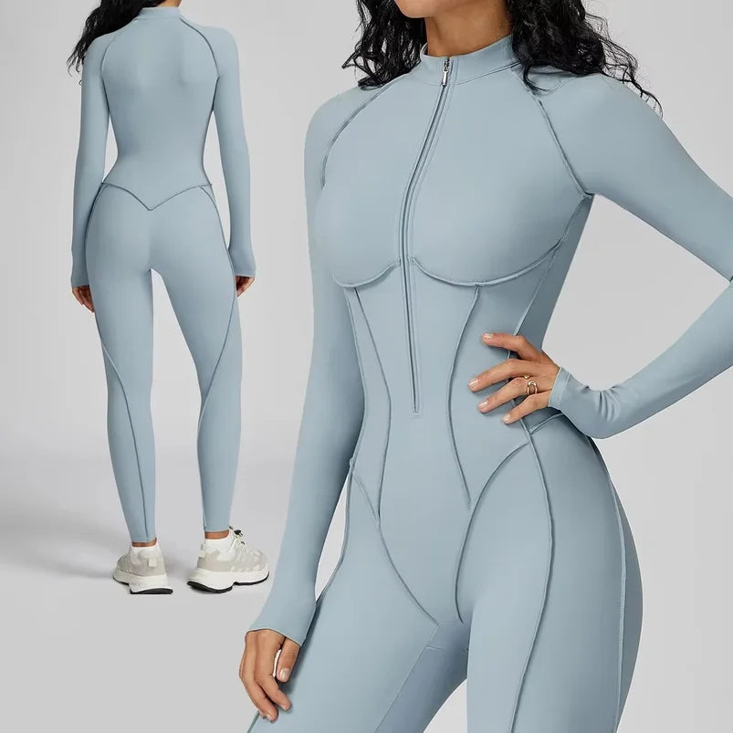 Tuta intera sportiva donna con maniche lunghe e zip