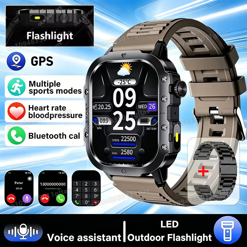 2026 New Military-grade Smart Watch Men GPS Flashlight 3ATM Waterproof Watch Bluetooth Call 100+Sport Outdoor Smartwatch Pk Ht30