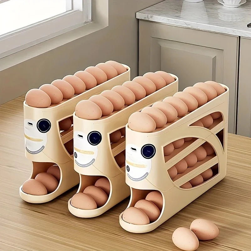 Contenedor rodante de 3 niveles para almacenar huevos en el refrigerador, con capacidad para 24 huevos, estante organizador de gran capacidad para cocina y refrigerador