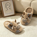 Adorables chaussons d’intérieur en peluche vache, silencieux, à semelle souple et chaude, antidérapants, pour homme et femme, automne-hiver