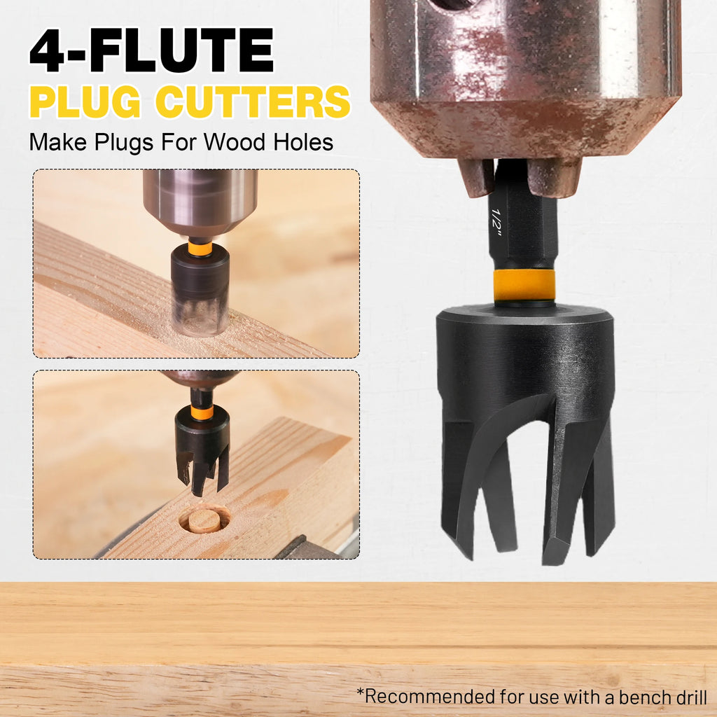 Jeu de 18 mèches à fraiser, mèches à fraiser coniques avec 2 coupe-bouchons pour bois, porte-embout magnétique, embouts de vissage, queue hexagonale de 1/4" avec boîte de rangement, mèches à fraiser pour bois