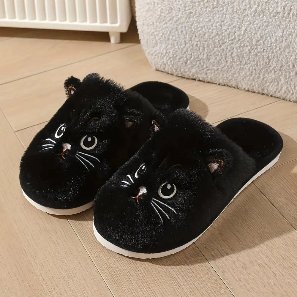 Women's Fuzzy Cat Slippers Winter Warm Cozy Indoor House Shoes With Soft Non-Slip EVA Sole Cute Animal Design For Home Use