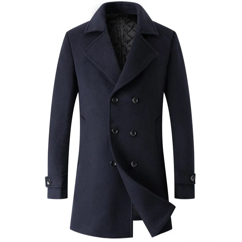 Autumn Winter New Fashion Men's Solid Color Turn-down Collar Long Sleeve Double-breasted Wool Coats Male Clothes Thicken Jackets