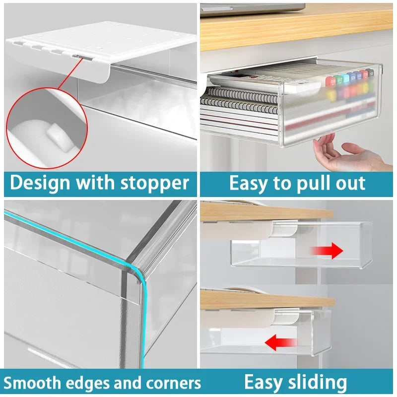 Self-Adhesive Under-Desk Storage Drawer