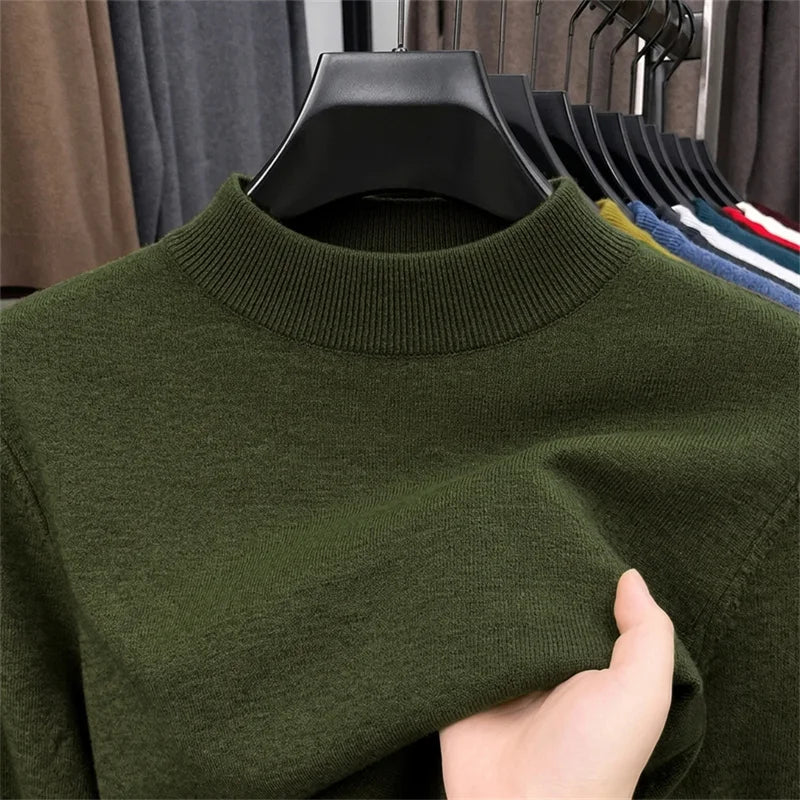 Men Mock Neck Knitted Pullover Solid Color Slim Fit Long Sleeve Basic Style Casual Warm Autumn Sweater Male Knitwear Tops