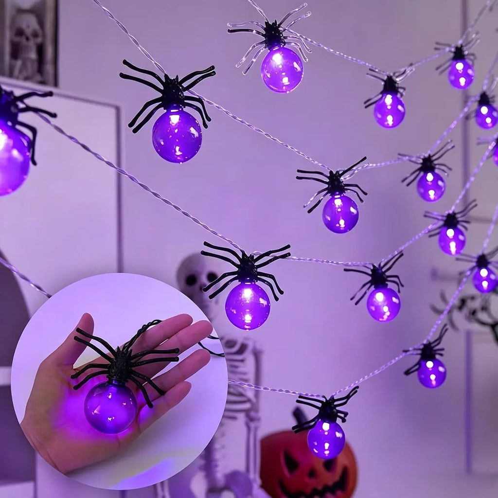 10-LED-Spinnen-Lichterkette, Halloween-Dekoration, batteriebetriebene Lichterkette für Party, Gruselhaus, Innen- und Außenbereich