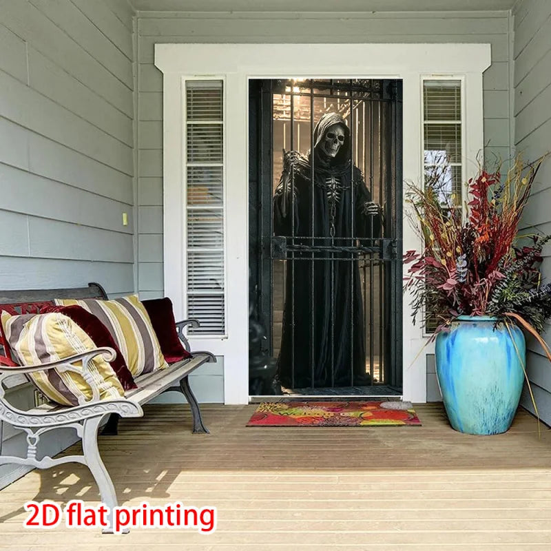 1pc, 2Dflat, Gothic Death Curtain - Skull and Cage Decoration, Suitable for Halloween Parties, Indoor/Outdoor Use, wsj