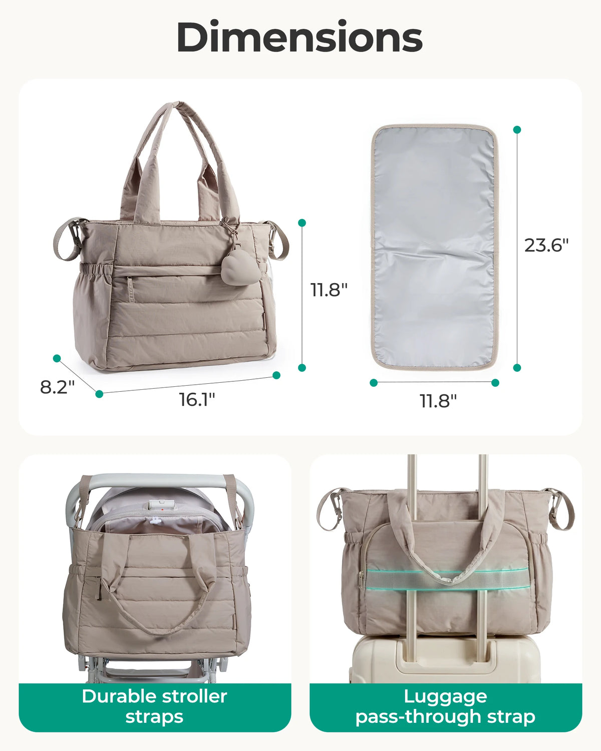 BAGSMART Diaper Bag Tote Large Mommy Bag Pacifier Case Water Resistant Nappy Bag with Changing Pad Stroller Clips for Travel