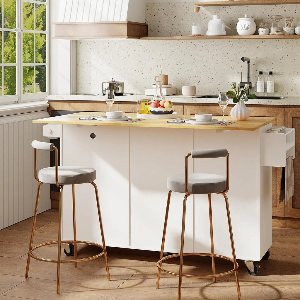 Kitchen Island Cart with Storage & Trash Bin, Mobile Kitchen Trolley on Wheels, Customized