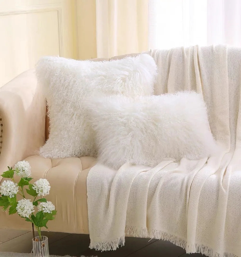 Genuine Mongolian Lamb Fur Cushion Cover, Sofa Pillow Cover, Tibetan Lamb Fur, Home Decoration Fur Cushion