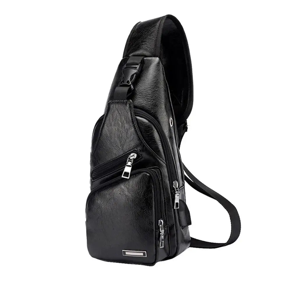 Men’s PU Shoulder Bag with USB Port Detail