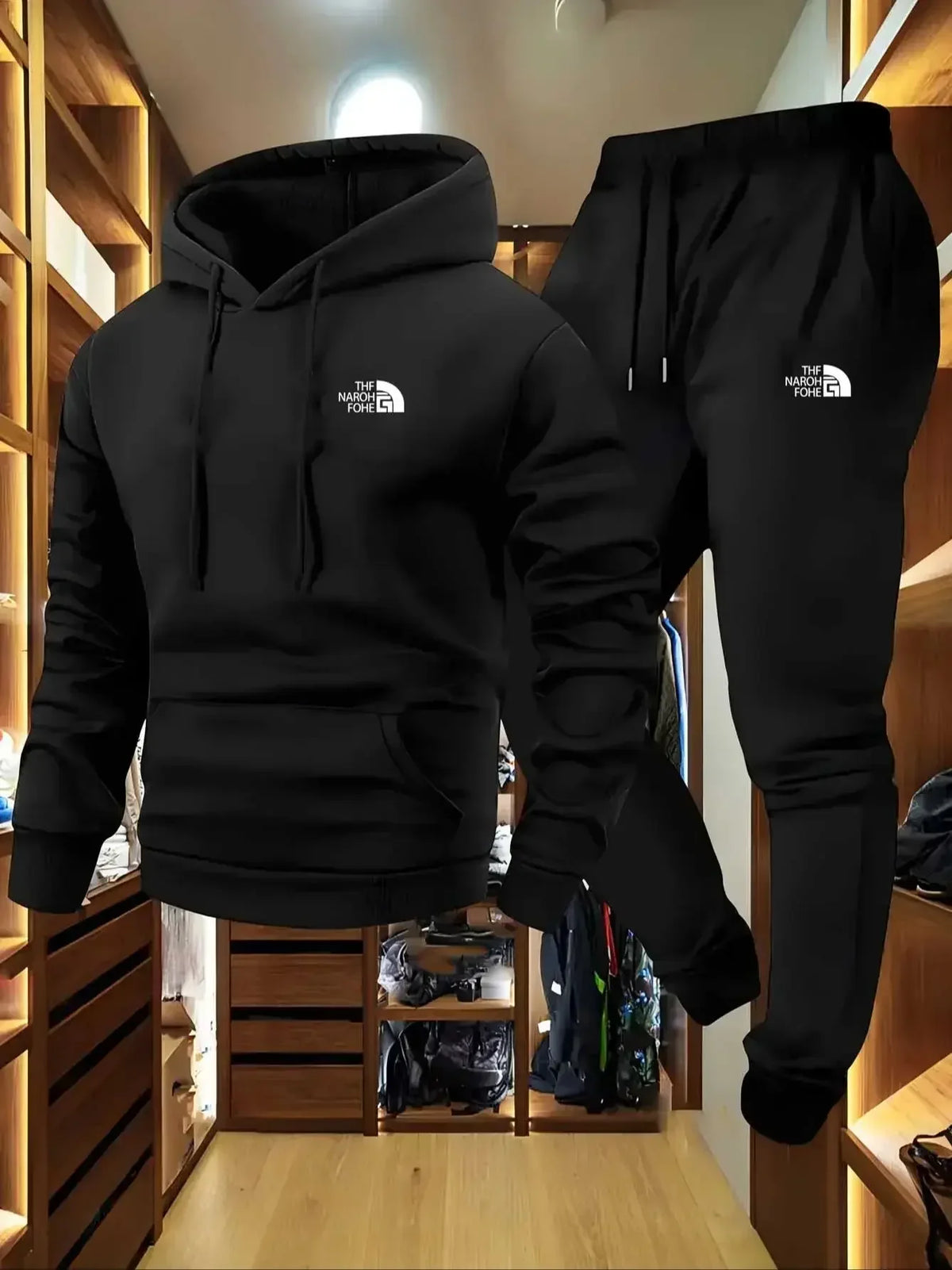 Men's fall/winter casual two-piece set, hooded sweatshirt, outdoor sports outfit