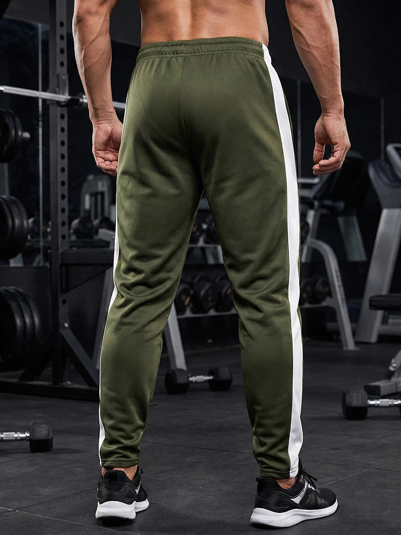 Men's Colorblock Patchwork Athletic Joggers Pants Trousers Fall Winter Cozy Warm Fleece Lined Sweatpants with Side Pockets