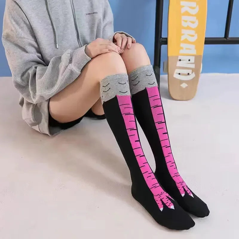 Men’s Funny 3D Chicken-Print Socks, Cartoon Cosplay Thigh-High Socks, High-Flexibility Cotton, Fashionable, Thin Toe Seam
