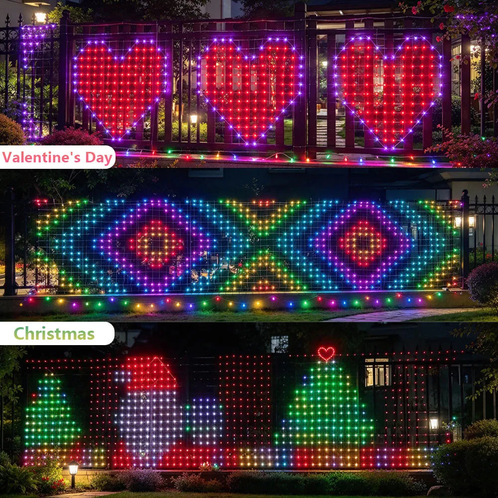32×5FT 1536 LED Smart Christmas Net Lights,Outdoor Mesh Lights for Bushes Patio Decor,Color Changing DIY Mode Timer Waterproof