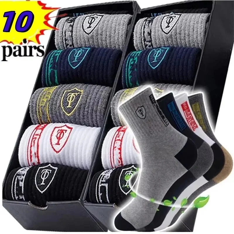 10 Paar atmungsaktive Sportsocken aus Baumwolle für Herren, Bambusfaser, für Herbst und Winter, schweißabsorbierend und geruchshemmend, Business-Socken