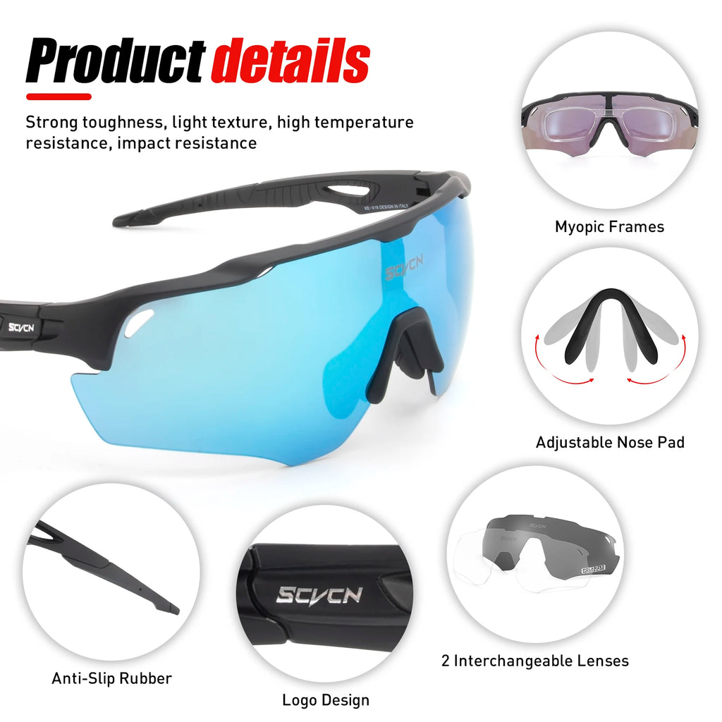 Gafas de ciclismo SCVCN para hombre y mujer, gafas de bicicleta de montaña MTB UV400 polarizadas, protección para pesca, fotocromáticas y deportivas