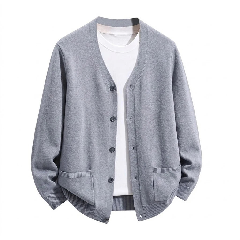 Men's V-neck cardigan with buttons and pockets