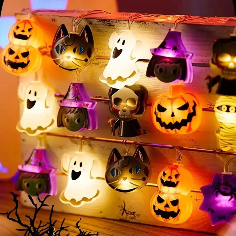 1 Stk. 1,5 m 10 LED/3 m 20 LED Halloween-Batteriebox 8-teilige Lichterkette, ohne Batterien, für Halloween und herbstliche Ernte-Dekorationen geeignet